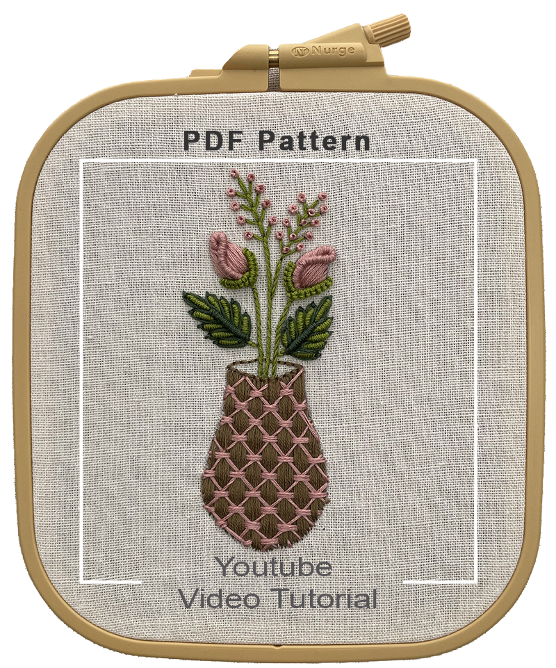 Rose Flower Bouquet Embroidery With Basket